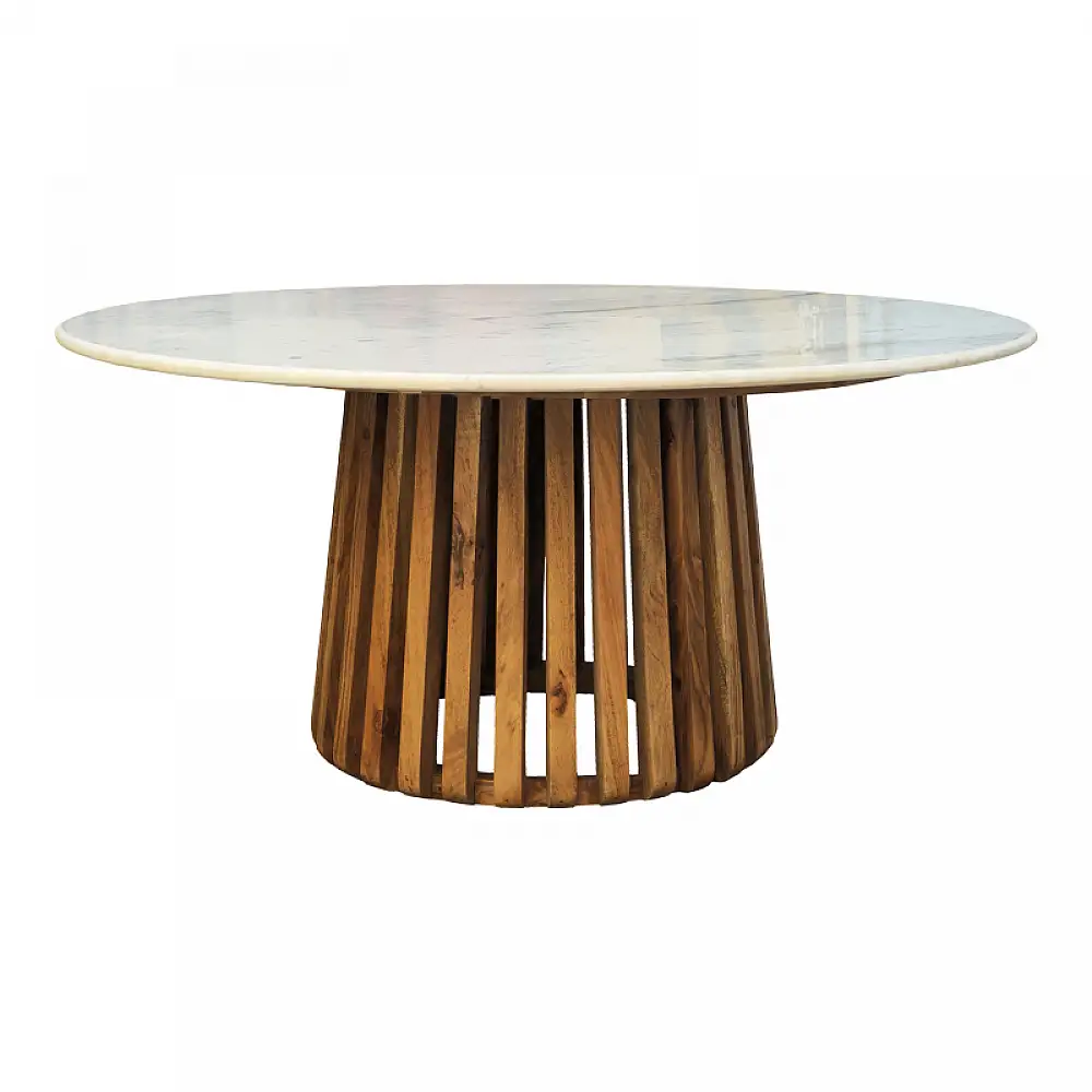 Τραπέζακι σαλονιού Mable Inart μασίφ ξύλο ακακίας σε φυσική απόχρωση με επιφάνεια μαρμάρου Φ100x45εκ