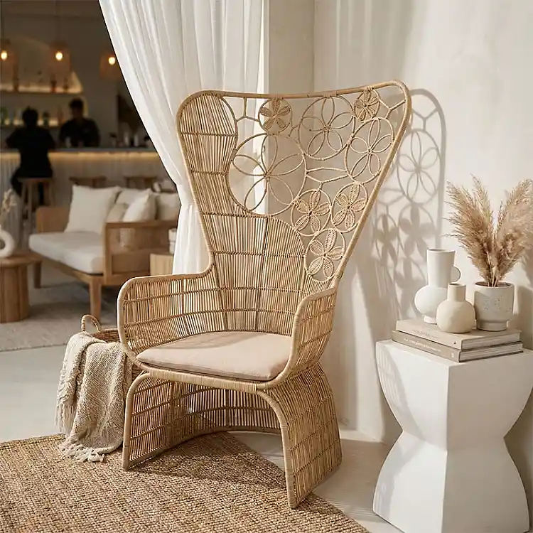 Πολυθρόνα Jake Inart με μπεζ μαξιλάρι-φυσικό rattan 110x86x145εκ
