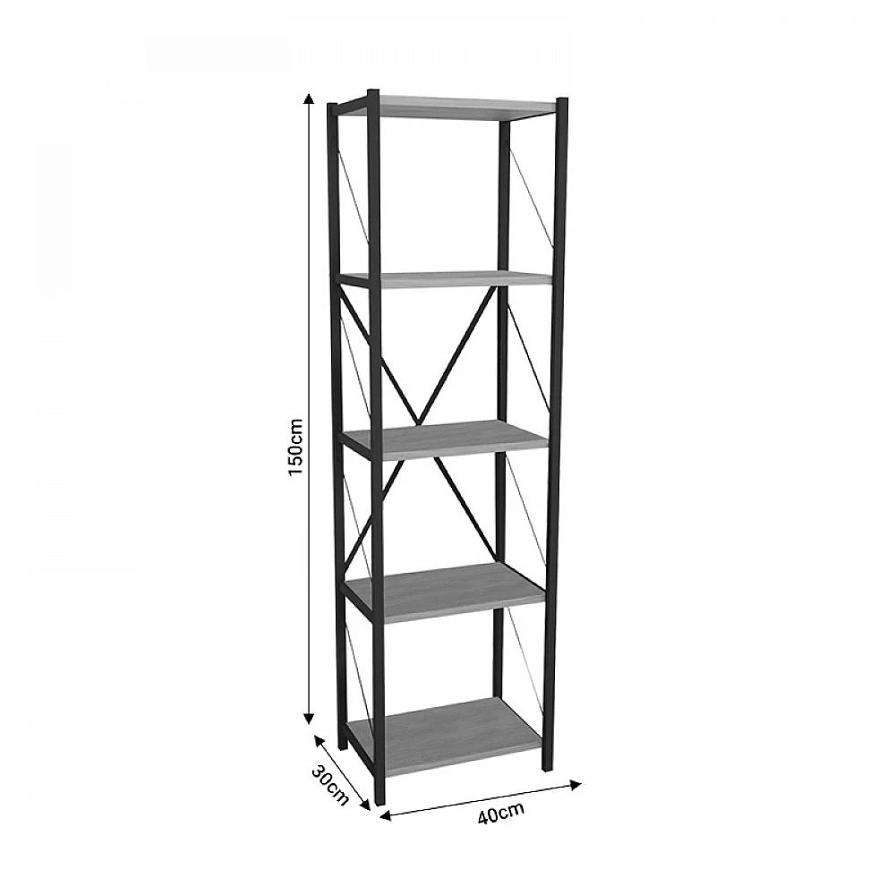 Βιβλιοθήκη Glase pakoworld oak μελαμίνης-μαύρο μέταλλο 40x30x150εκ Βιβλιοθήκη Glase pakoworld oak μελαμίνης-μαύρο μέταλλο 40x30x150εκ