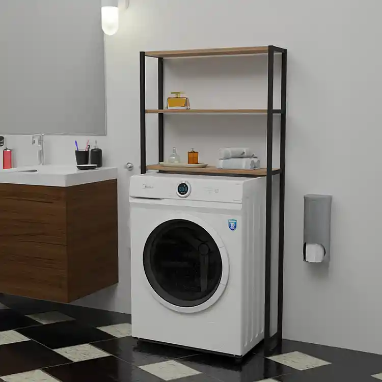 Έπιπλο πλυντηρίου Bothy pakoworld oak μελαμίνης-μαύρο μέταλλο 73x22x150εκ