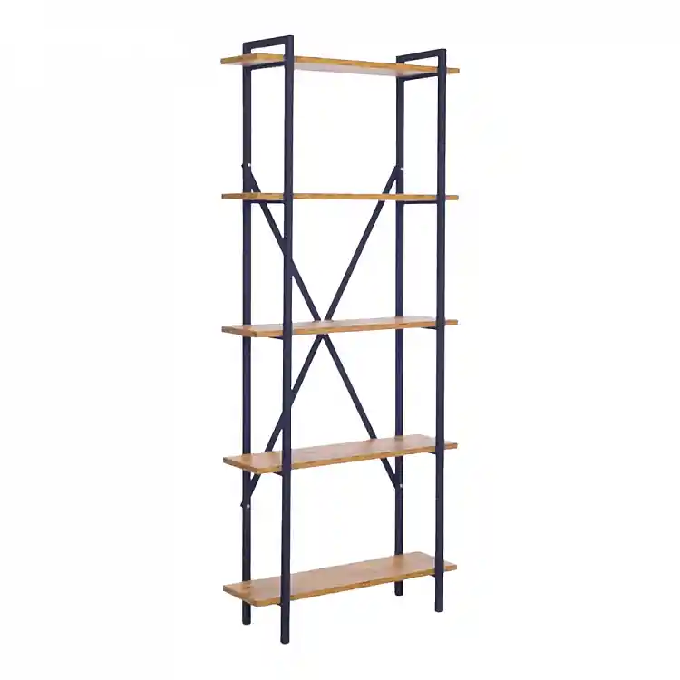 Βιβλιοθήκη Derena pakoworld oak με μαύρο μέταλλο 60x29x160εκ