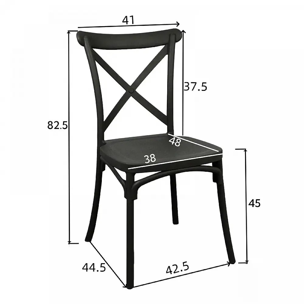 Καρέκλα Crossie pakoworld στοιβαζόμενη pp σε μαύρη απόχρωση 38x46.5x82εκ