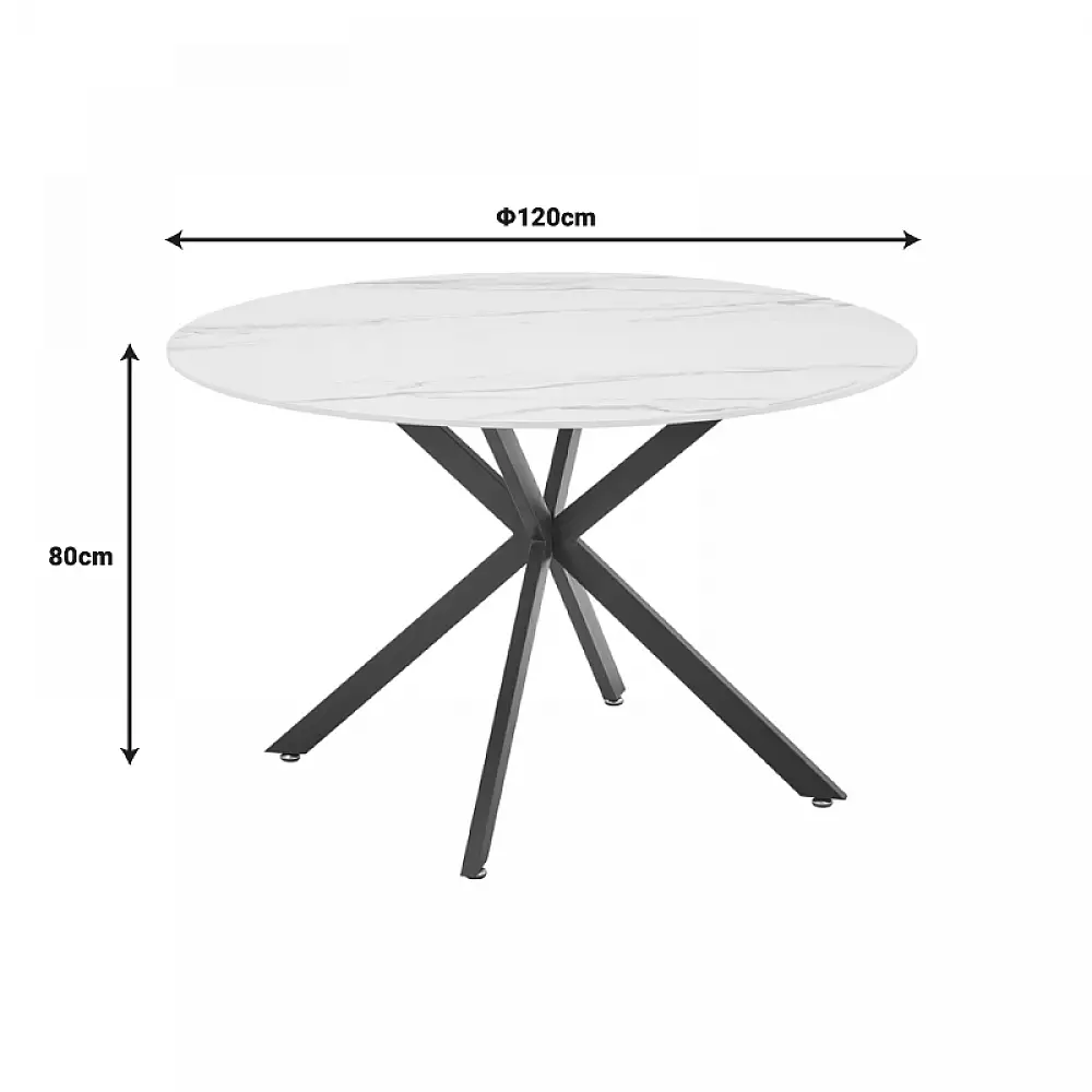 Τραπεζαρία Karg-Stoyen pakoworld 5τεμ λευκό ύφασμα - λευκό-μαύρο μαρμάρου Φ120x75εκ