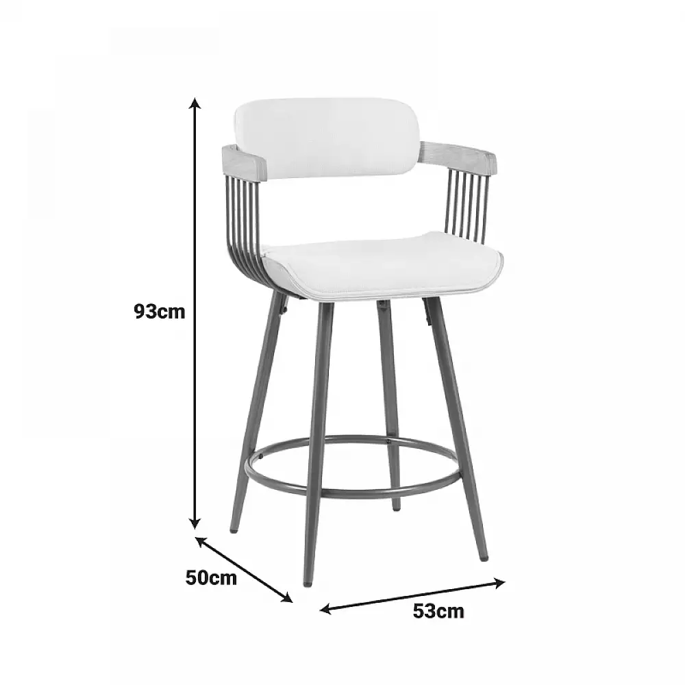 Σκαμπό μπαρ Cameo pakoworld περιστρεφόμενο μέταλλο μπρονζέ-white-wash ξύλο-μπέζ ύφασμα 53x50x93εκ