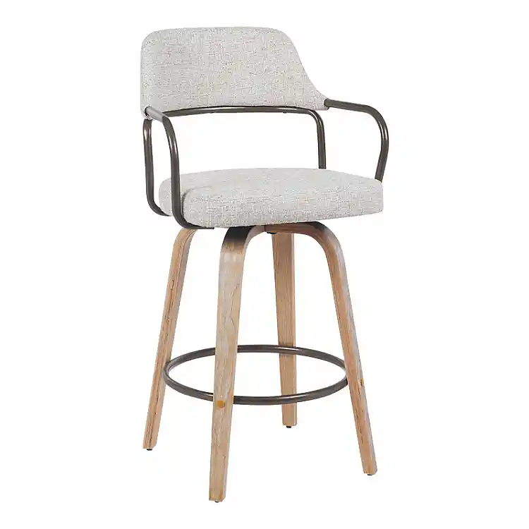 Σκαμπό μπαρ Tertia pakoworld περιστρεφόμενο μεσαίου μεγέθους μέταλλο-ξύλο με ύφασμα σε μπεζ-καφέ απόχρωση 54x52x98εκ