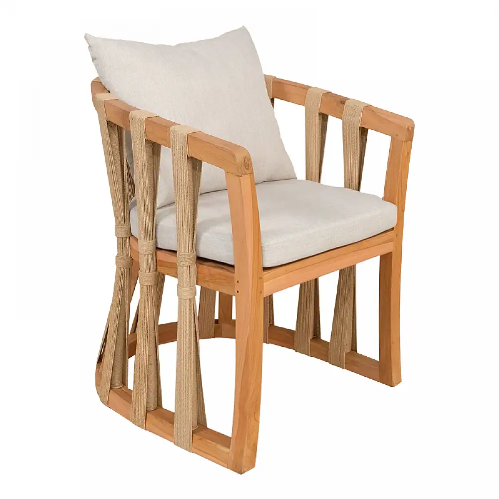 Πολυθρόνα Morani pakoworld σκελετός teak ξύλο και ύφασμα σε φυσική απόχρωση 58x66x75εκ