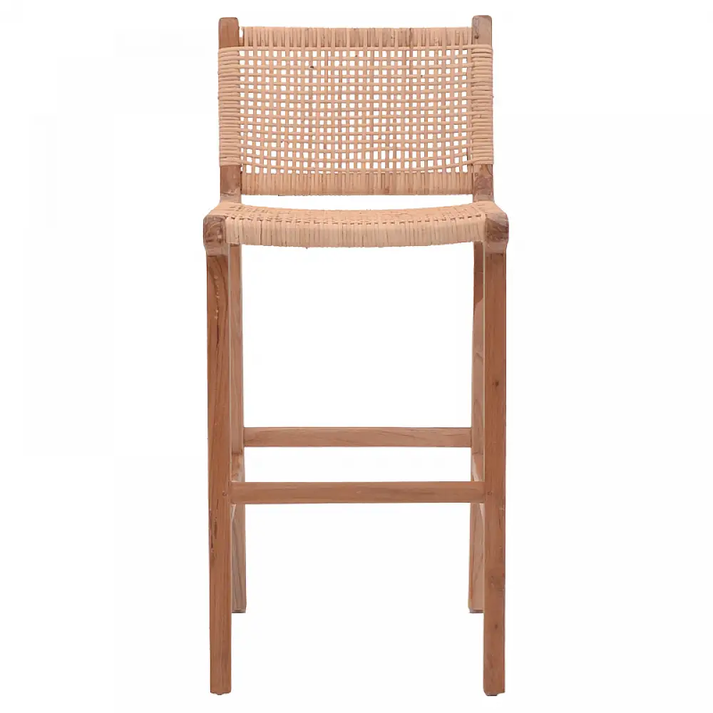 Σκαμπό μπαρ μεσαίου ύψους Sponze pakoworld teak ξύλο-φυσικό rattan σε φυσική απόχρωση 40x47x89εκ