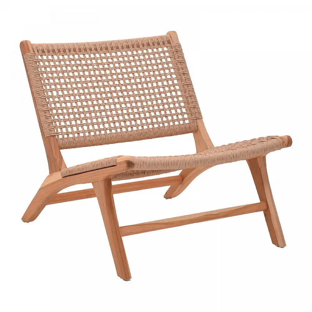 Πολυθρόνα Beatrice pakoworld σκελετός teak ξύλο με pe σχοινί σε φυσική απόχρωση 65x78x68εκ