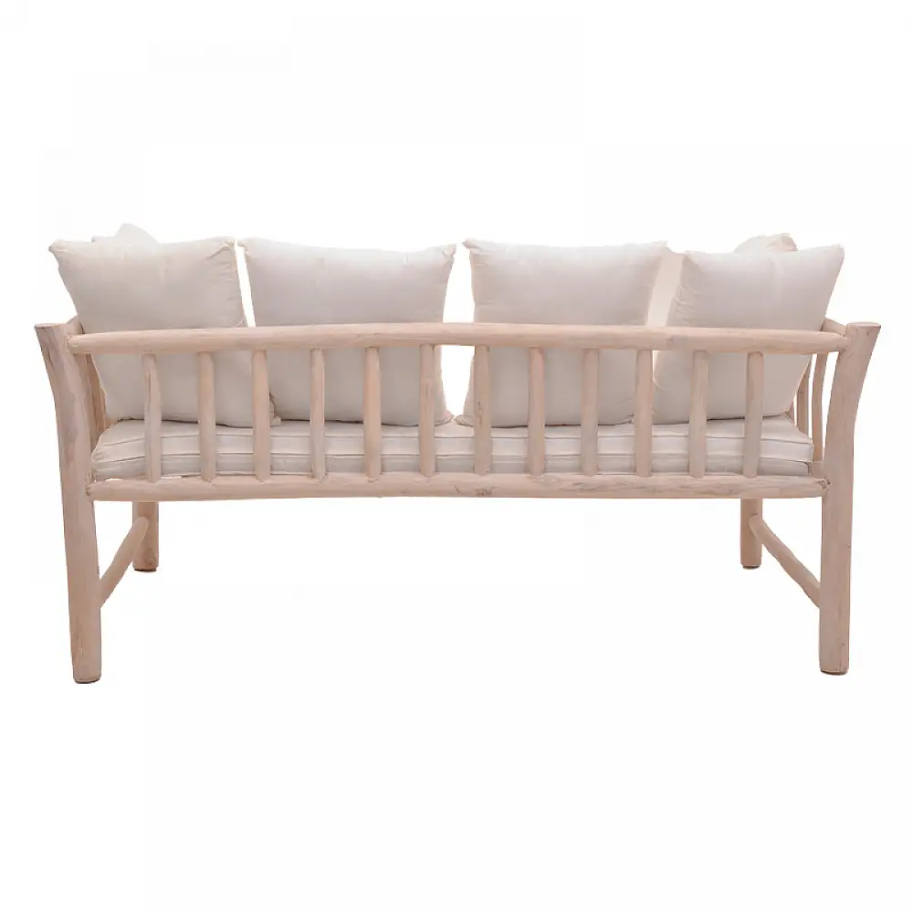 Καναπές διθέσιος Dranjere pakoworld teak ξύλο σε φυσική απόχρωση με μπεζ ύφασμα 167x80x71εκ