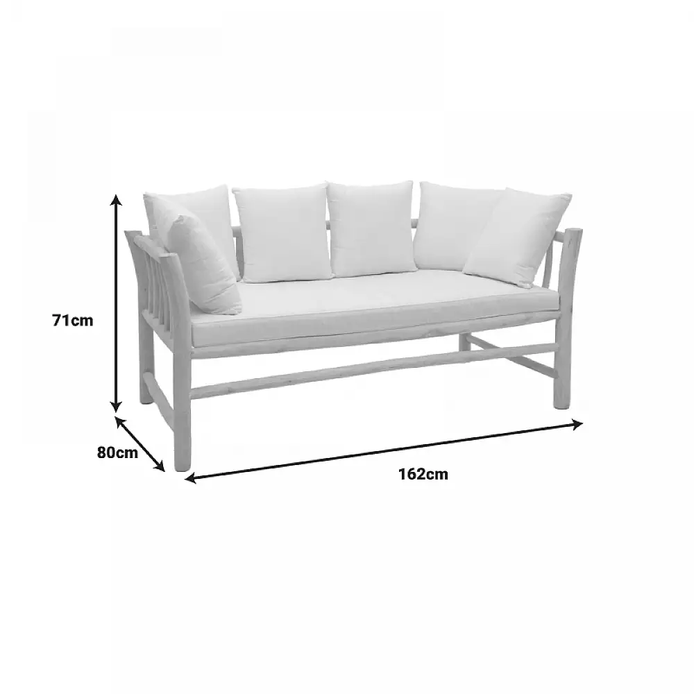 Καναπές διθέσιος Dranjere pakoworld teak ξύλο σε φυσική απόχρωση με μπεζ ύφασμα 167x80x71εκ