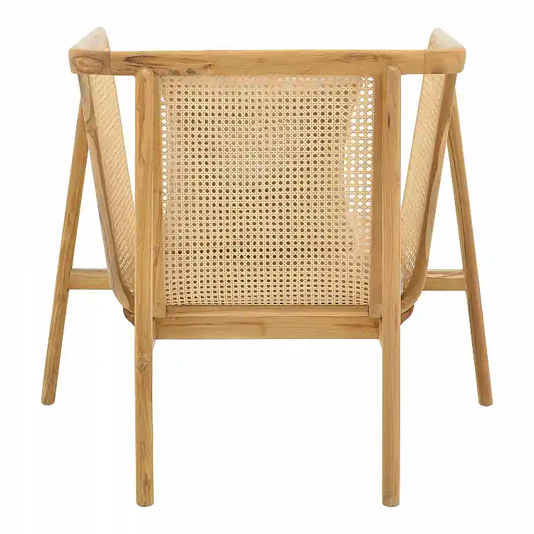 Πολυθρόνα Jenta pakoworld teak ξύλο με rattan σε φυσική απόχρωση και μπεζ μαξιλάρι 72x67x92εκ