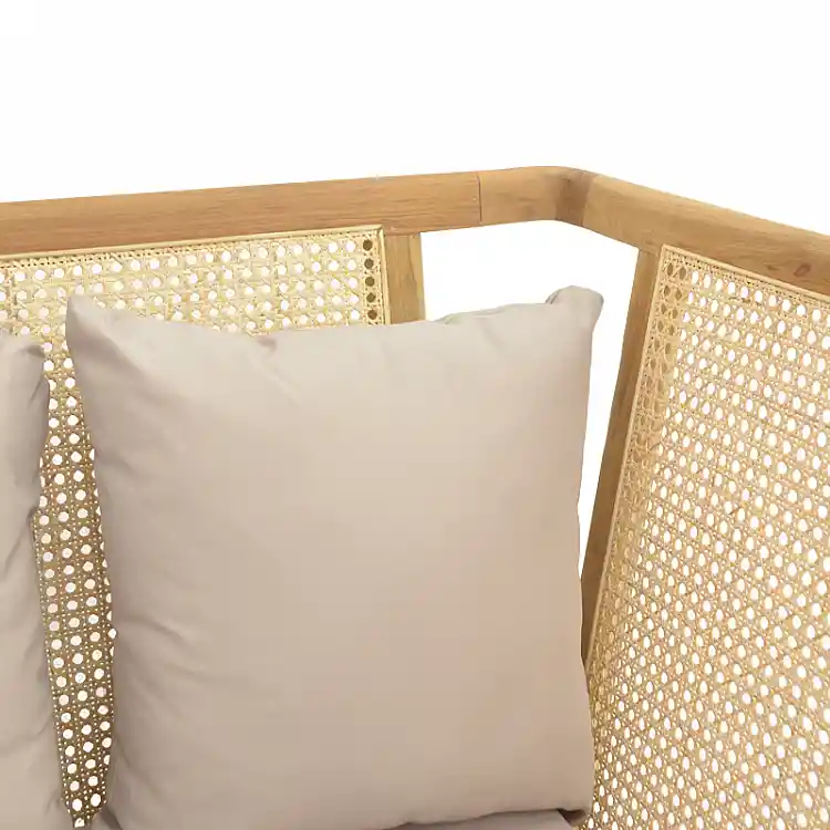 Καναπές τριθέσιος Jenta pakoworld teak ξύλο με rattan σε φυσική απόχρωση και μπεζ μαξιλάρι 203x67x92εκ