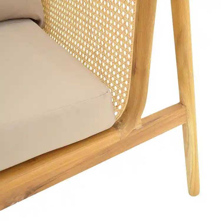 Καναπές τριθέσιος Jenta pakoworld teak ξύλο με rattan σε φυσική απόχρωση και μπεζ μαξιλάρι 203x67x92εκ