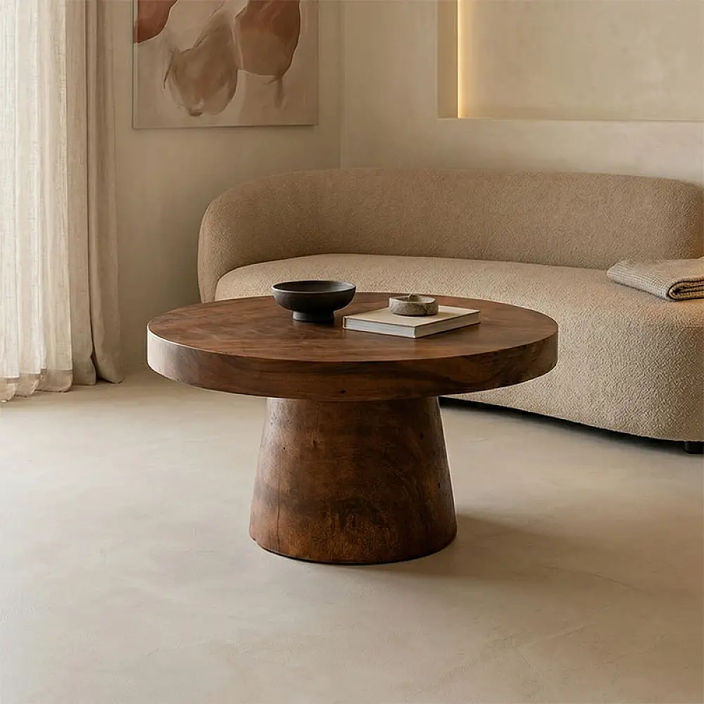 Τραπέζι σαλονιού Nepal pakoworld καρυδί suar ξύλο Φ80x45εκ