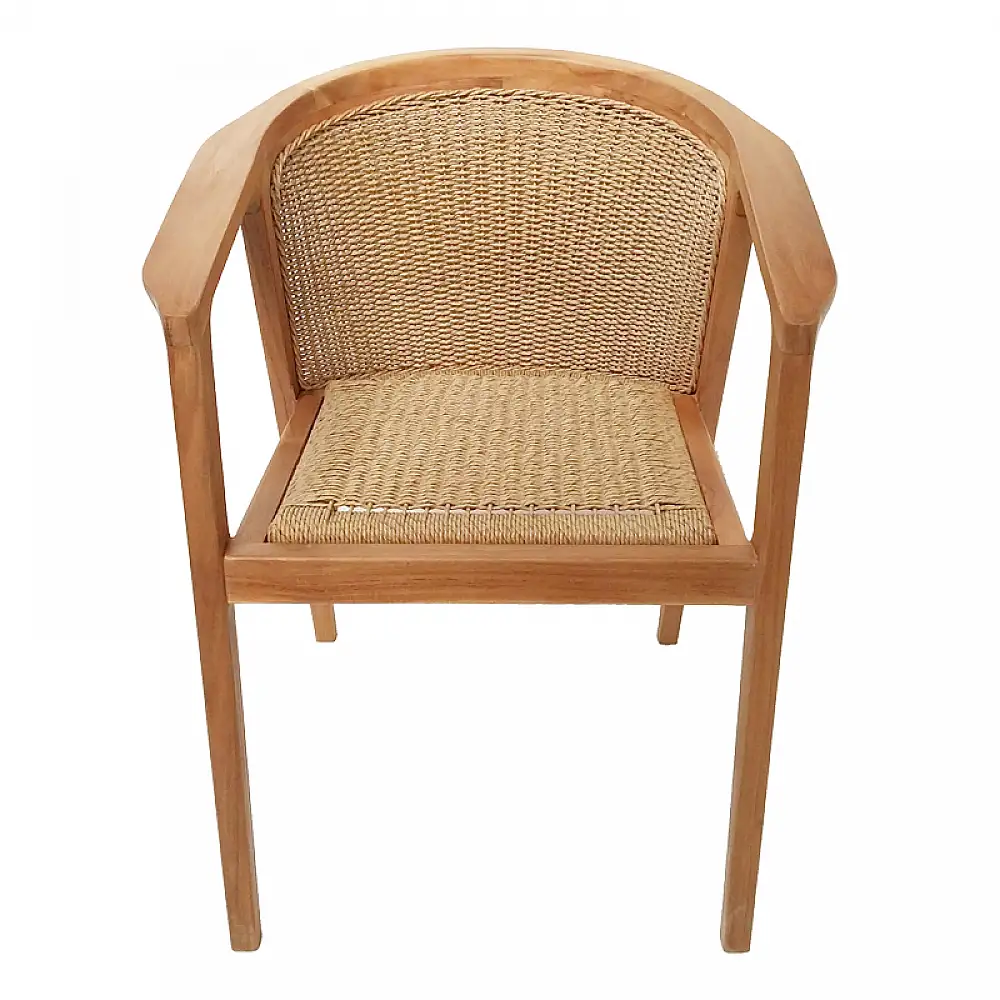Πολυθρόνα Granny pakoworld teak wood και συνθετικό σχοινί σε φυσική απόχρωση 60x60x82εκ
