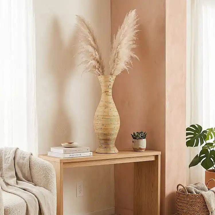 Βάζο Virnia Inart pe rattan σε φυσική απόχρωση Φ40x70εκ