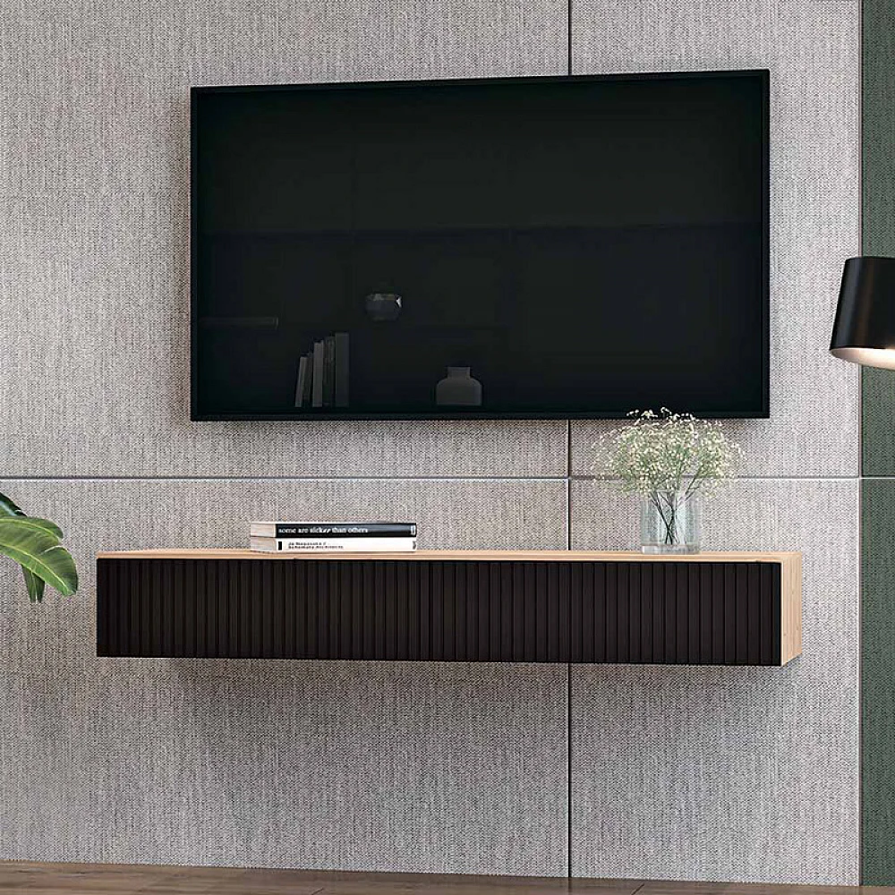 Κονσόλα με 2 συρτάρια Doha pakoworld mdf σε μαύρη με oak απόχρωση 120x41x20cm