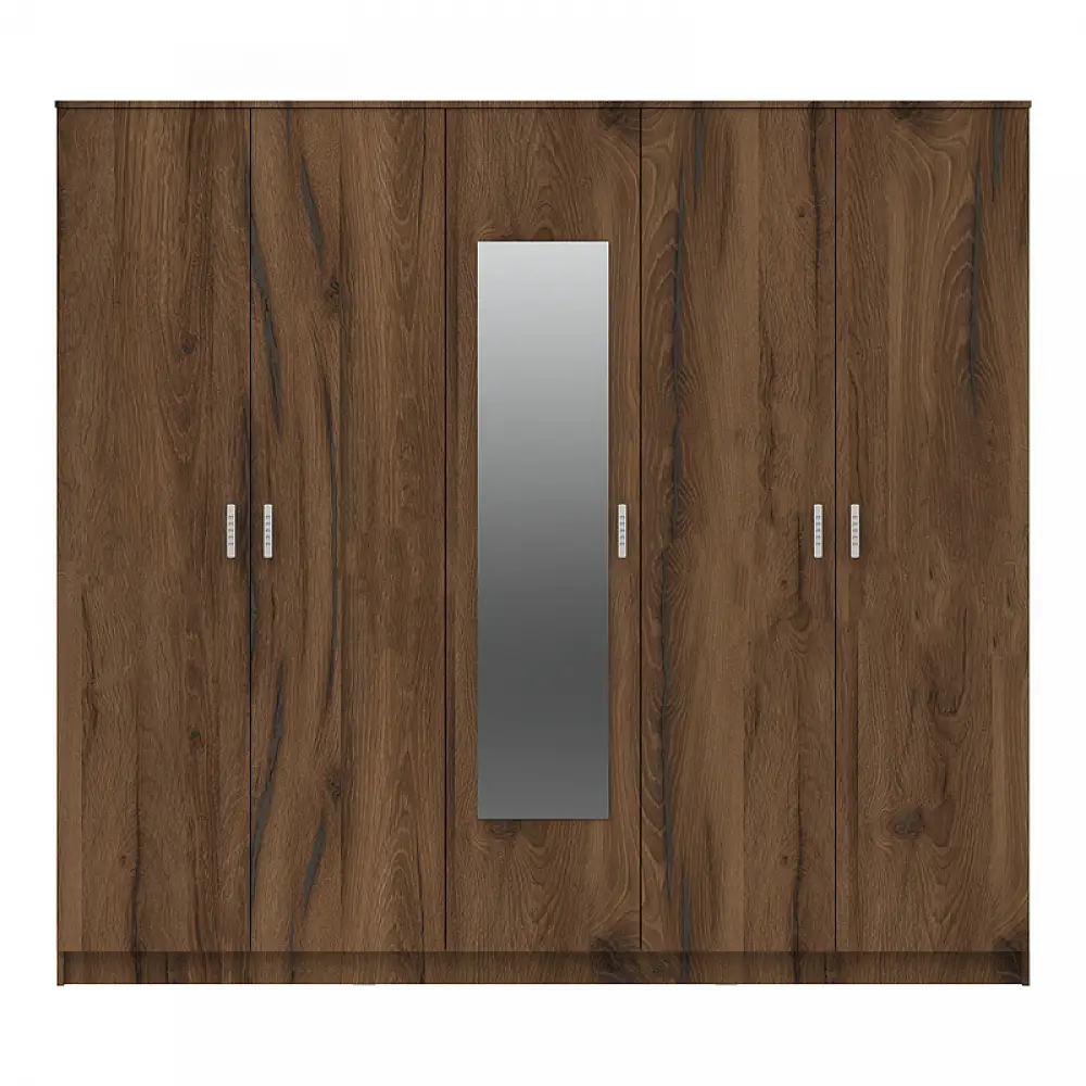 Ντουλάπα πεντάφυλλη με καθρέφτη Luna pakoworld καρυδί-oak 220x52x200εκ