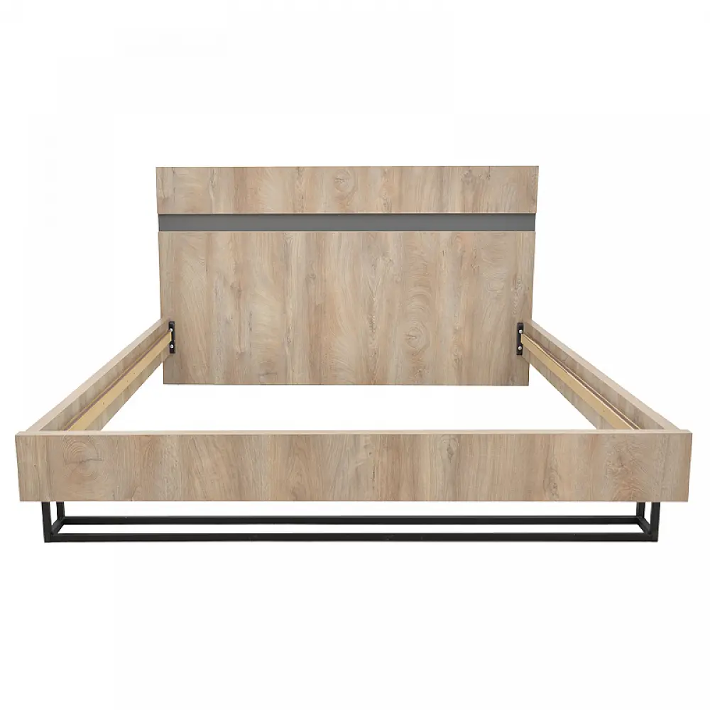 Κρεβάτι διπλό Elencia pakoworld σε oak με γκρι απόχρωση 160x200εκ
