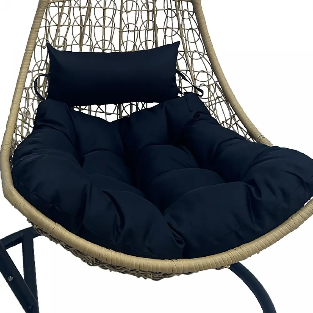 Κούνια φωλιά με βάση Soleil pakoworld μέταλλο μαύρο- pe rattan φυσικό με μαύρο μαξιλάρι 120x95x195εκ