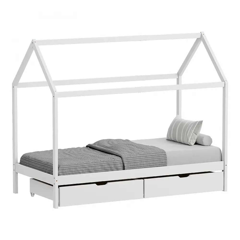 Παιδικό κρεβάτι Mellin τ. Montessori με 2 συρτάρια pakoworld ξύλο πεύκου σε λευκή απόχρωση 90x190εκ