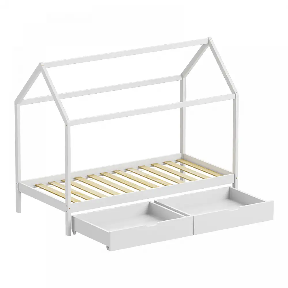 Παιδικό κρεβάτι Mellin τ. Montessori με 2 συρτάρια pakoworld ξύλο πεύκου σε λευκή απόχρωση 90x190εκ