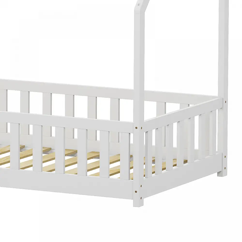 Παιδικό κρεβάτι Callan τ. Montessori με κιγκλίδωμα pakoworld ξύλο πεύκου σε λευκή απόχρωση 90x190εκ