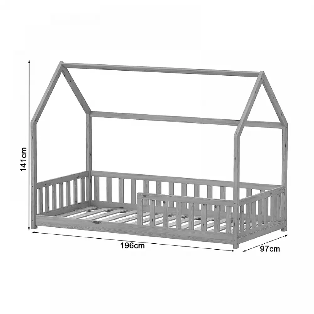 Παιδικό κρεβάτι Callan τ. Montessori με κιγκλίδωμα pakoworld ξύλο πεύκου σε λευκή απόχρωση 90x190εκ