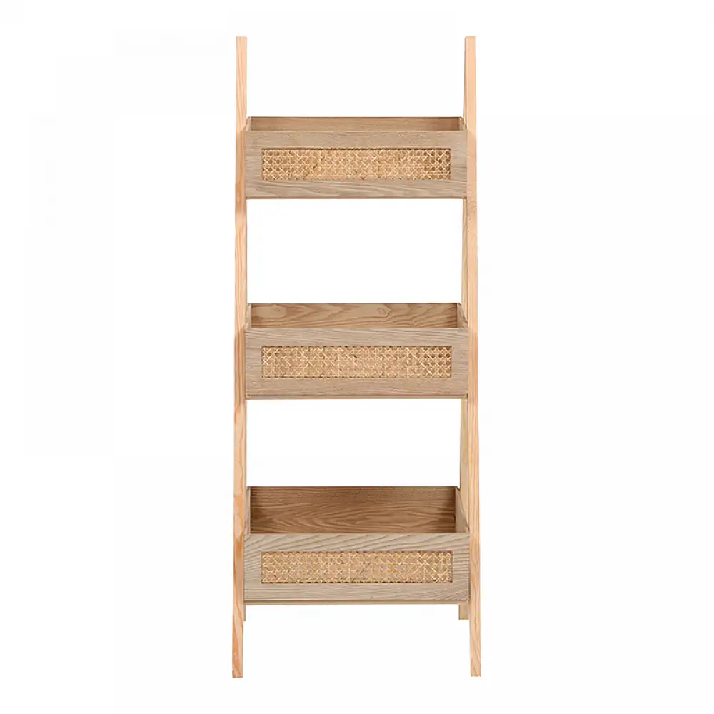 Ραφιέρα επιδαπέδια 3όροφη Scandy pakoworld mdf-rattan σε φυσική απόχρωση 44x37x110εκ