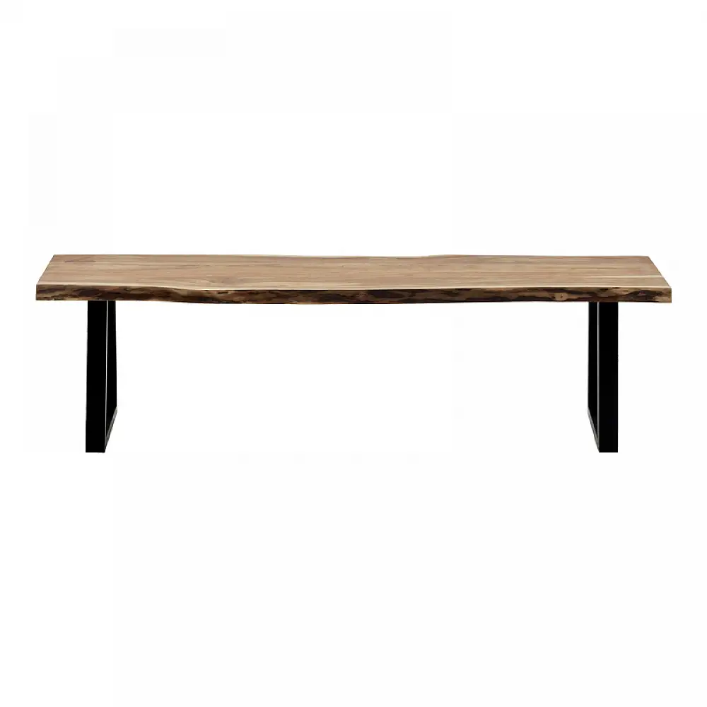 Παγκάκι Miles Slim pakoworld μασίφ ξύλο ακακίας σε φυσική απόχρωση με μαύρα μεταλλικά πόδια 160x40x45εκ