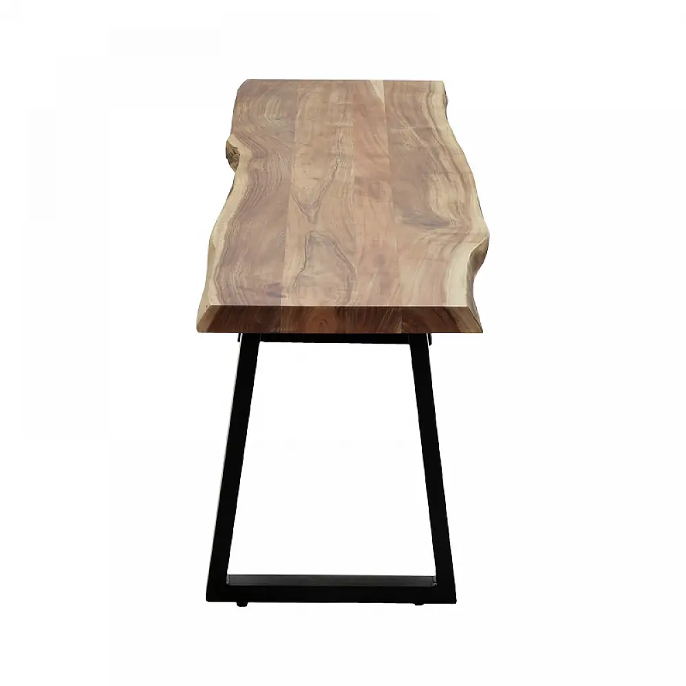 Παγκάκι Miles Slim pakoworld μασίφ ξύλο ακακίας σε φυσική απόχρωση με μαύρα μεταλλικά πόδια 160x40x45εκ