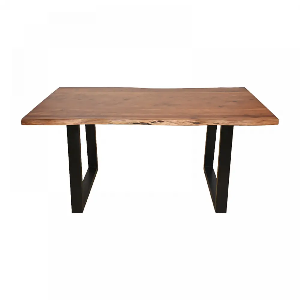 Τραπέζι Miles pakoworld μασίφ ξύλο ακακίας πάχους 3.7-4εκ σε καρυδί απόχρωση με μαύρα μεταλλικά πόδια 160x90x76εκ