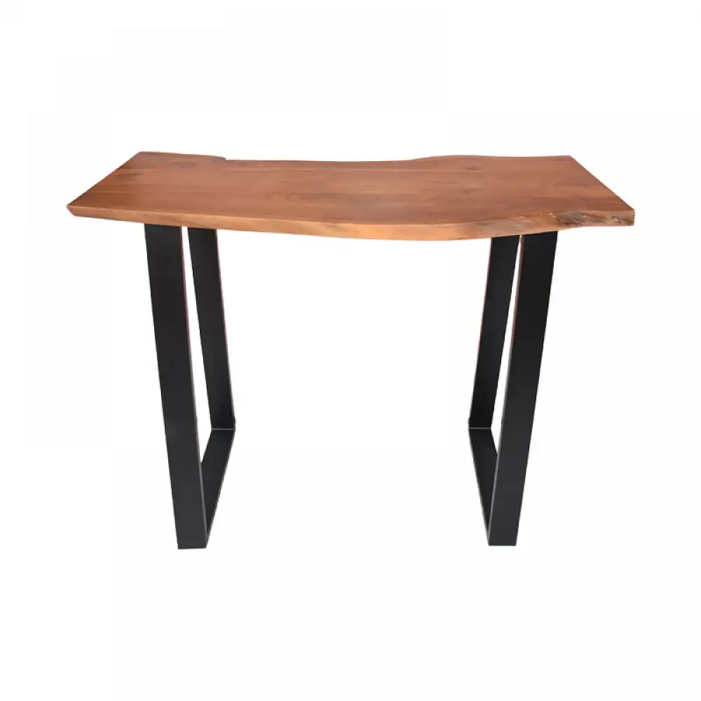 Τραπέζι μπαρ Miles pakoworld μασίφ ξύλο ακακίας 3.7-4εκ σε καρυδί απόχρωση με μαύρα μεταλλικά πόδια 120x53x97εκ