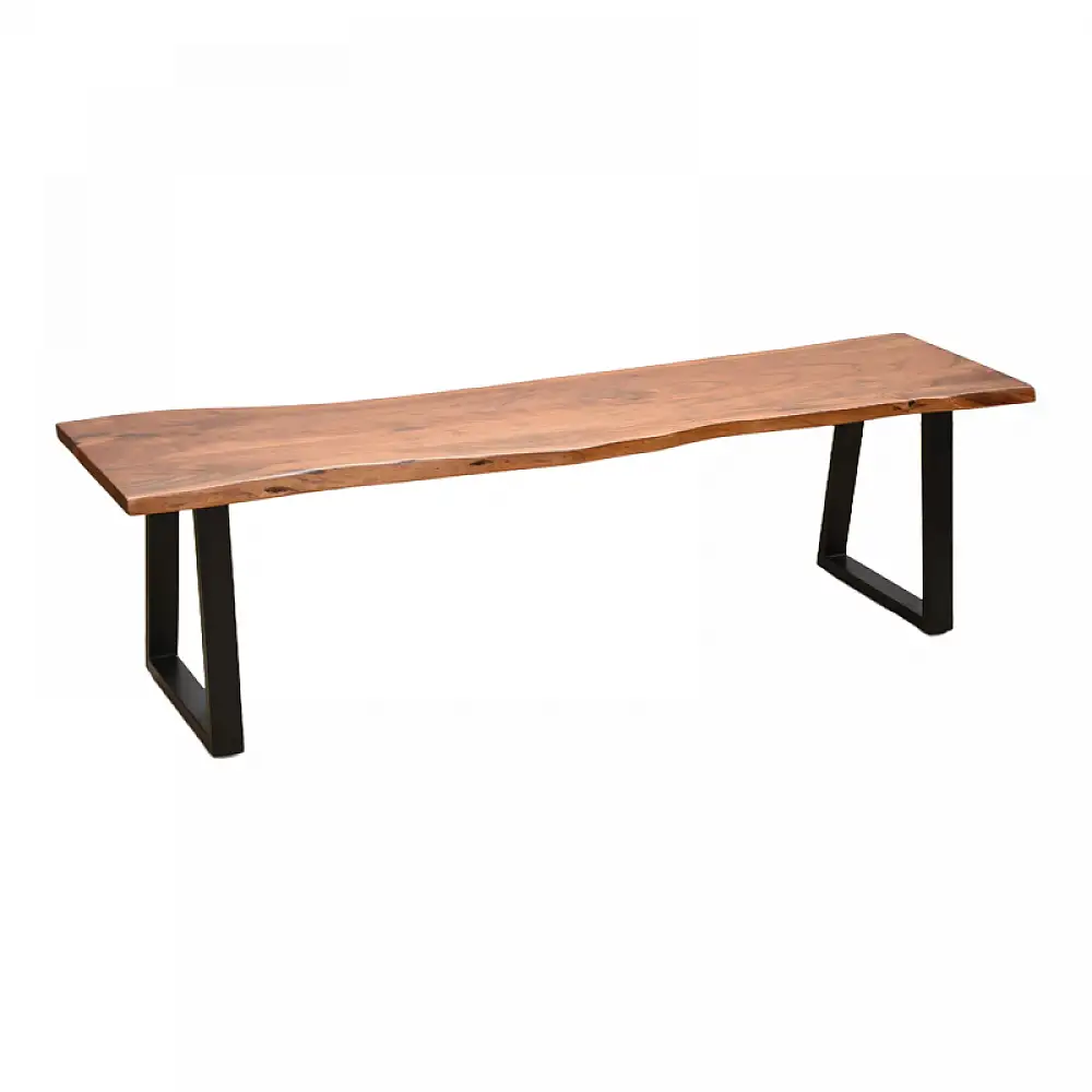 Παγκάκι Miles Slim pakoworld μασίφ ξύλο ακακίας σε καρυδί απόχρωση με μαύρα μεταλλικά πόδια 160x40x45εκ