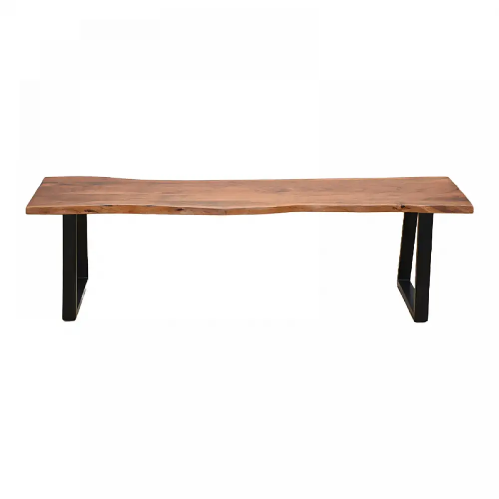 Παγκάκι Miles Slim pakoworld μασίφ ξύλο ακακίας σε καρυδί απόχρωση με μαύρα μεταλλικά πόδια 160x40x45εκ