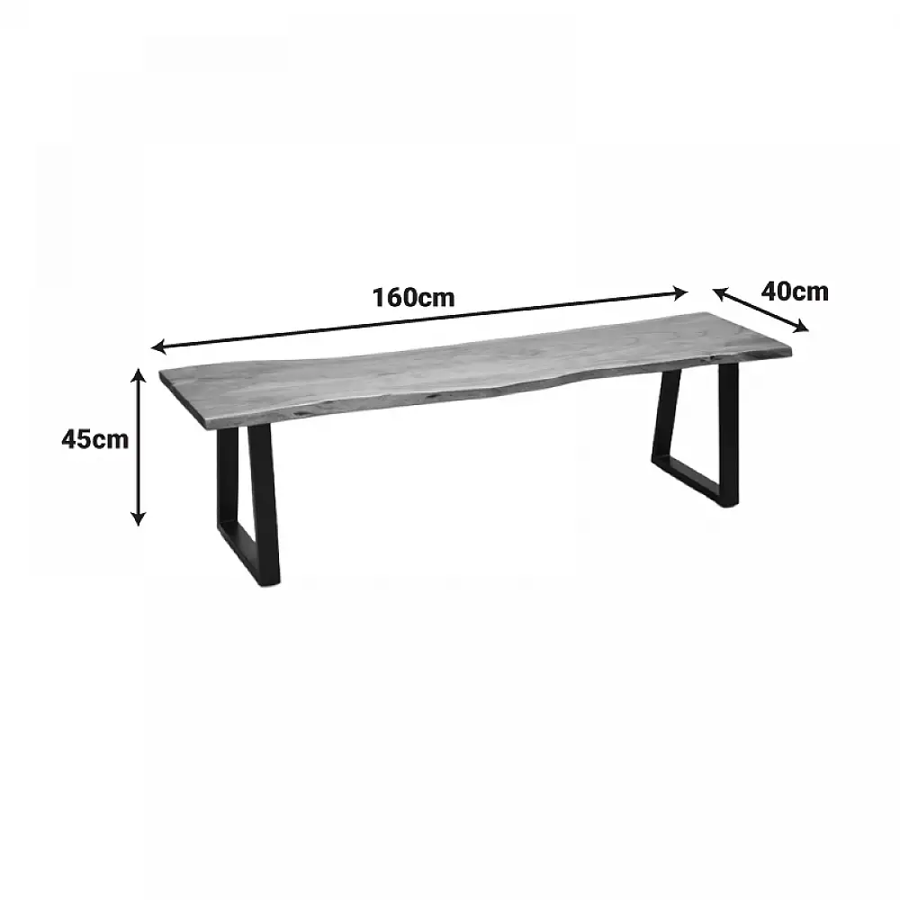 Παγκάκι Miles Slim pakoworld μασίφ ξύλο ακακίας σε καρυδί απόχρωση με μαύρα μεταλλικά πόδια 160x40x45εκ