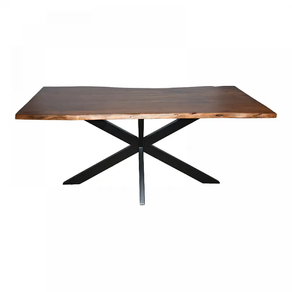 Τραπέζι Lenoua pakoworld μασίφ ξύλο ακακίας πάχους 3.7-4εκ σε καρυδί απόχρωση με μαύρα μεταλλικά πόδια 180x90x76εκ