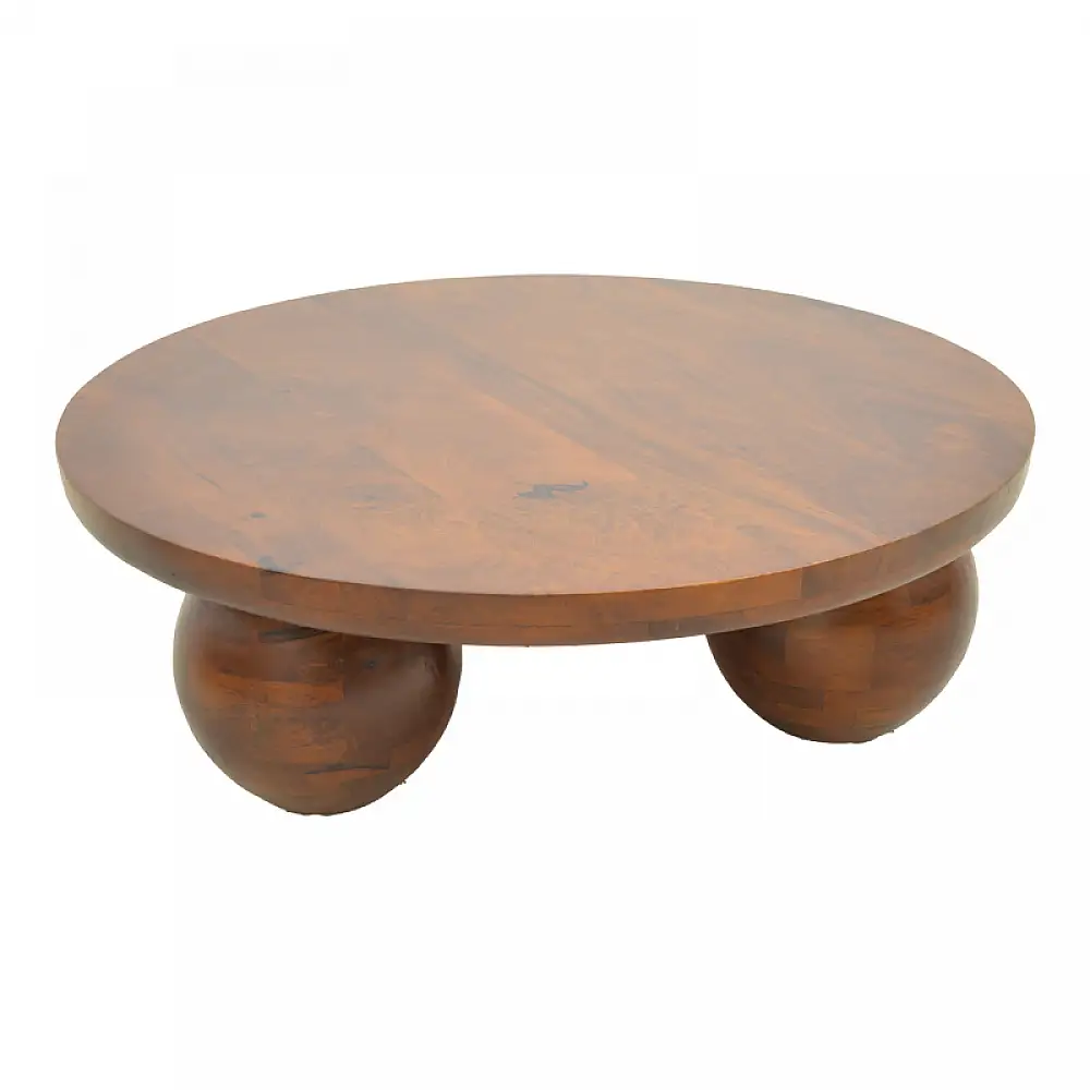 Τραπέζι σαλονιού Fedena pakoworld μασίφ μάνγκο ξύλο καρυδί Φ90x30εκ