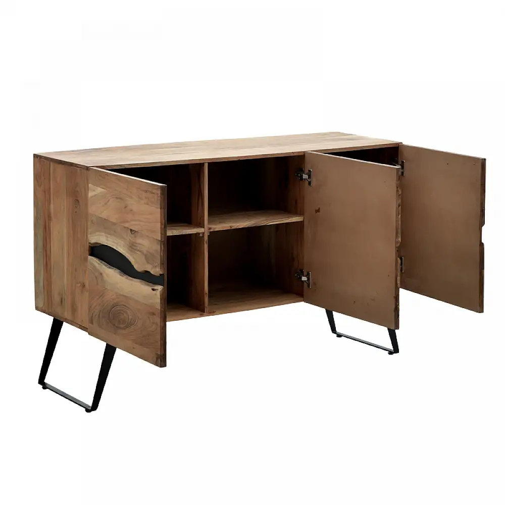 Μπουφές Imena pakoworld μασίφ ξύλο Acacia σε φυσική απόχρωση με μαύρα μεταλλικά πόδια 148x43.5x86εκ