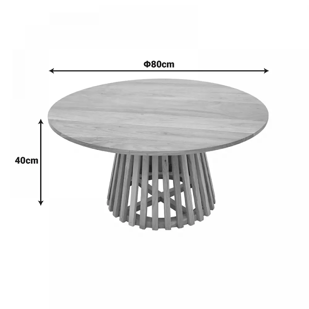 Τραπέζι σαλονιού Radiane pakoworld μασίφ ξύλο ακακίας σε φυσική απόχρωση Φ80x40εκ