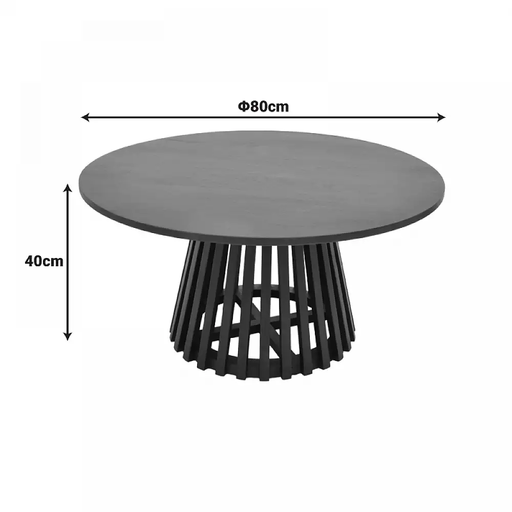 Τραπέζι σαλονιού Radiane pakoworld μασίφ ξύλο ακακίας σε μαύρη απόχρωση Φ80x40εκ