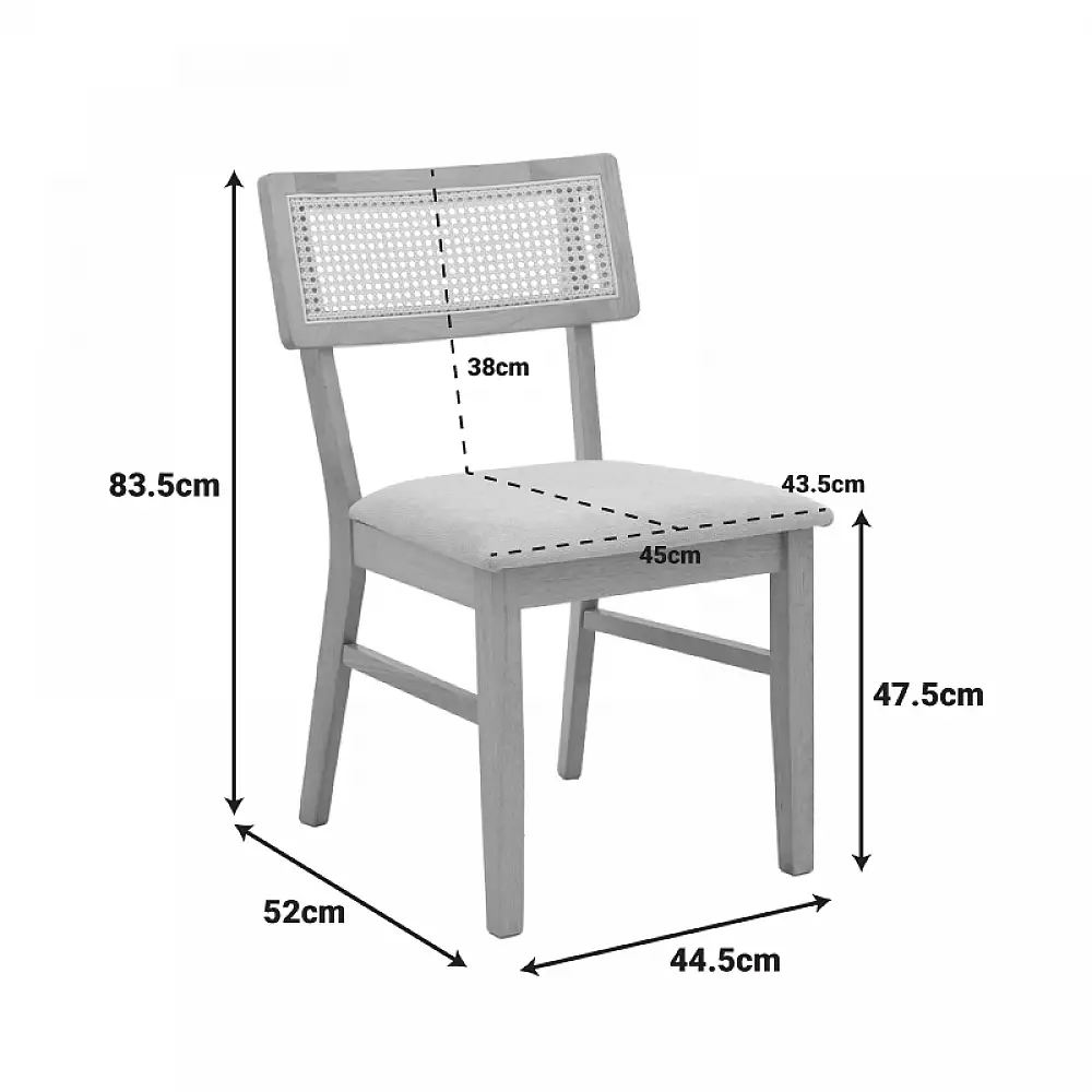 Καρέκλα Raffles pakoworld rubberwood με pe rattan και γκρι μπεζ ύφασμα 47x48x83.5εκ | 2 τμχ
