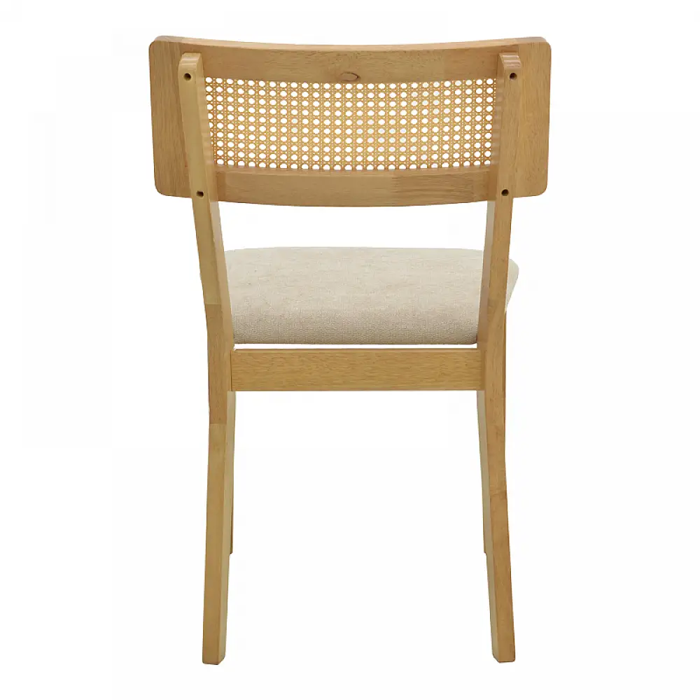 Καρέκλα Raffles pakoworld rubberwood με pe rattan και γκρι μπεζ ύφασμα 47x48x83.5εκ | 2 τμχ