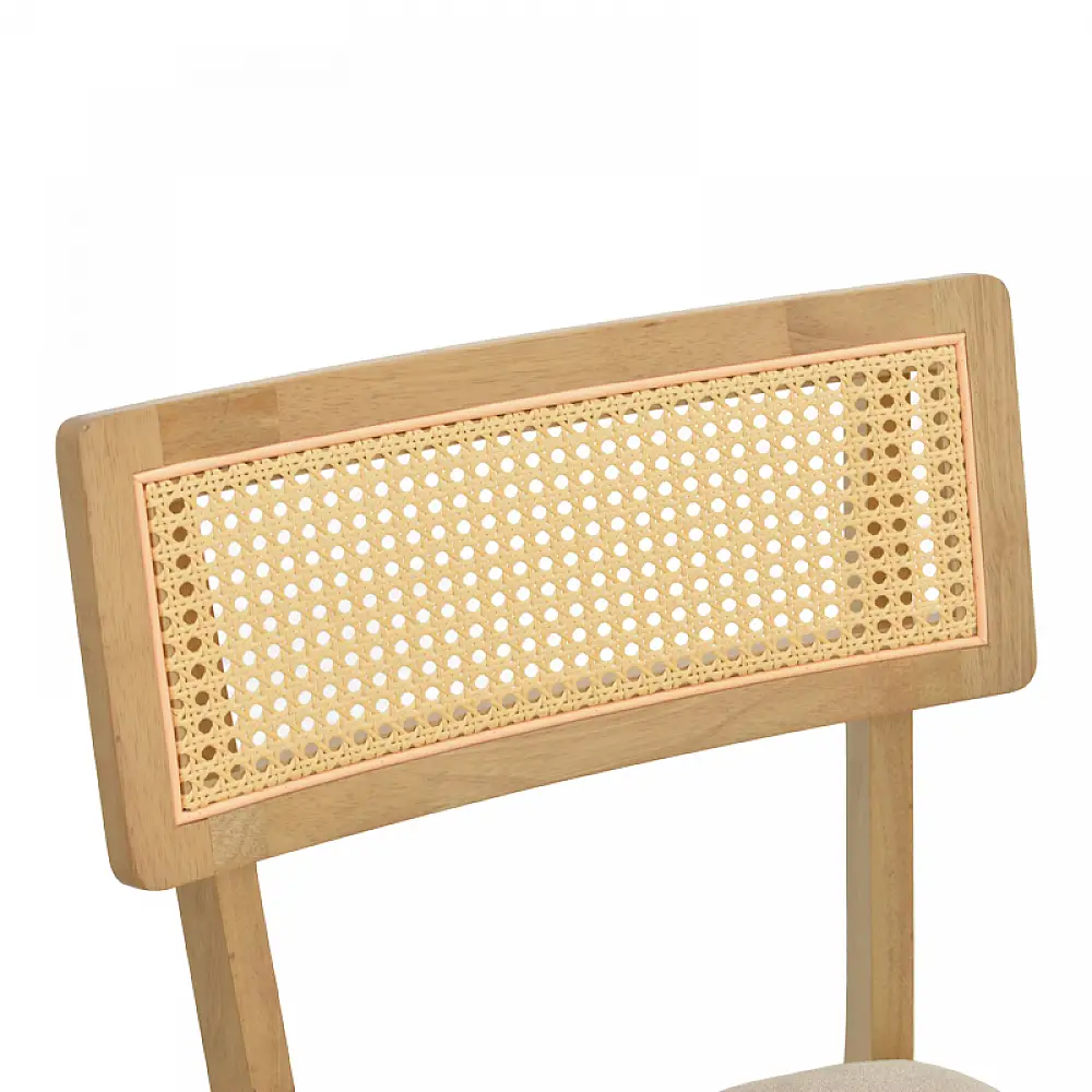 Καρέκλα Raffles pakoworld rubberwood με pe rattan και γκρι μπεζ ύφασμα 47x48x83.5εκ | 2 τμχ