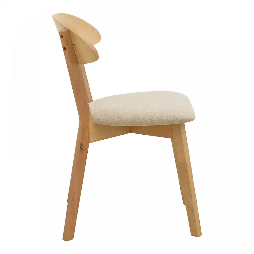 Καρέκλα Canon pakoworld rubberwood σε φυσική απόχρωση με γκρι μπεζ ύφασμα 43x43x79.5εκ | 2 τμχ