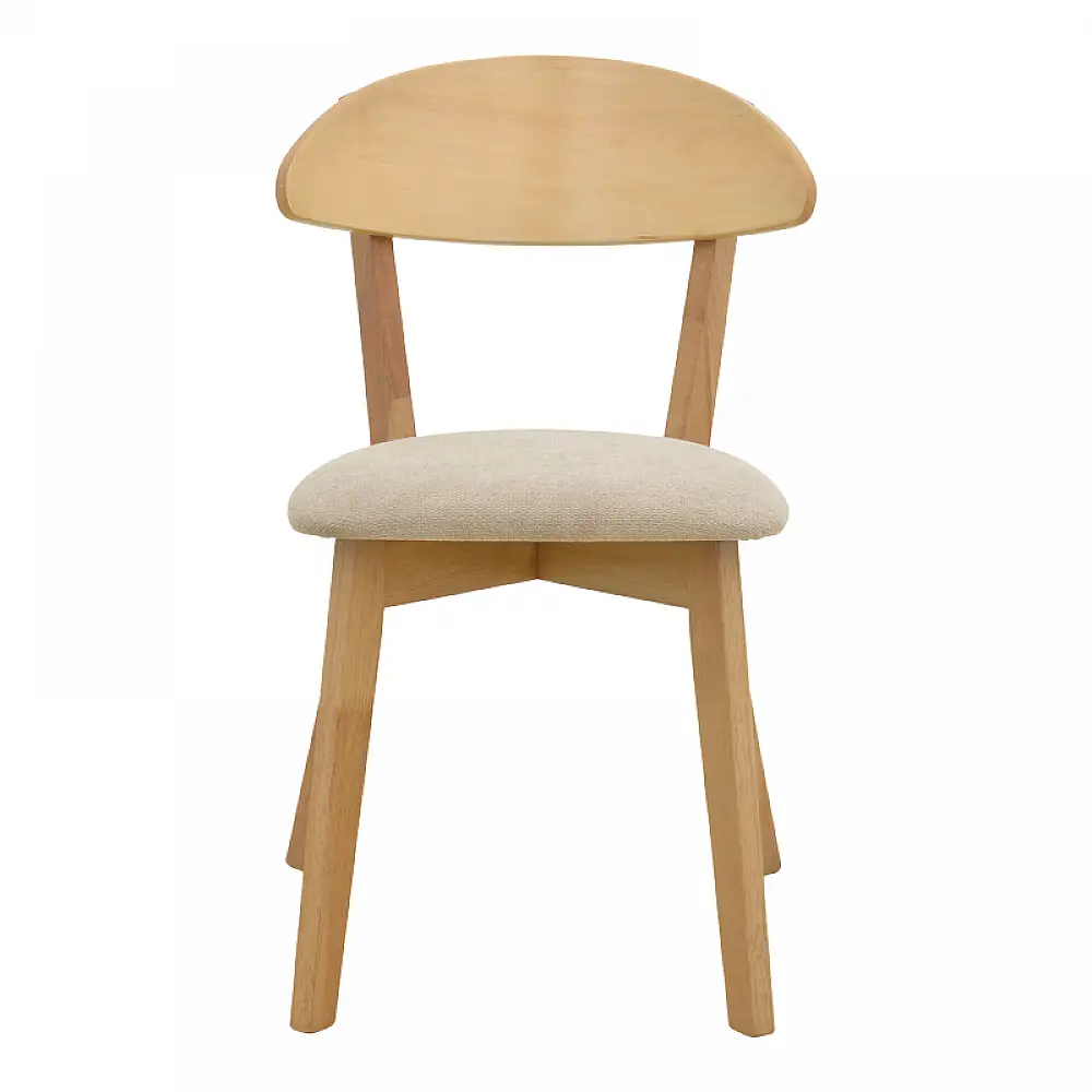 Καρέκλα Canon pakoworld rubberwood σε φυσική απόχρωση με γκρι μπεζ ύφασμα 43x43x79.5εκ | 2 τμχ