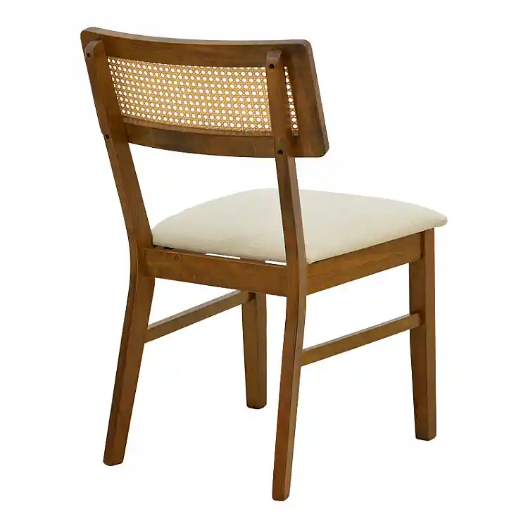 Καρέκλα Raffles pakoworld καρυδί rubberwood με pe rattan και εκρού ύφασμα 47x48x83.5εκ | 2 τμχ