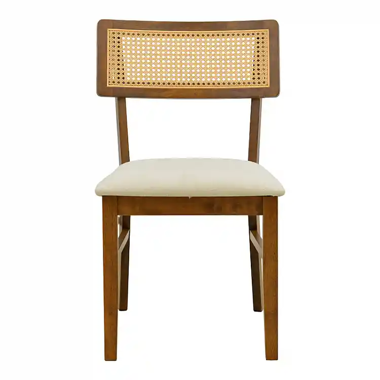 Καρέκλα Raffles pakoworld καρυδί rubberwood με pe rattan και εκρού ύφασμα 47x48x83.5εκ | 2 τμχ