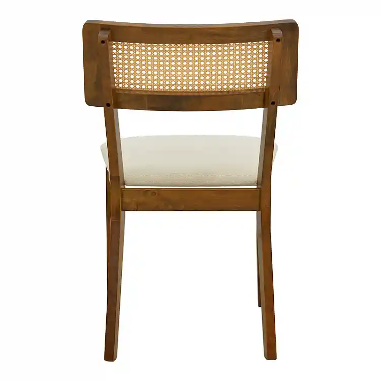 Καρέκλα Raffles pakoworld καρυδί rubberwood με pe rattan και εκρού ύφασμα 47x48x83.5εκ | 2 τμχ