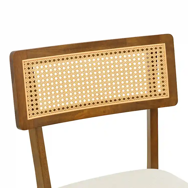 Καρέκλα Raffles pakoworld καρυδί rubberwood με pe rattan και εκρού ύφασμα 47x48x83.5εκ | 2 τμχ